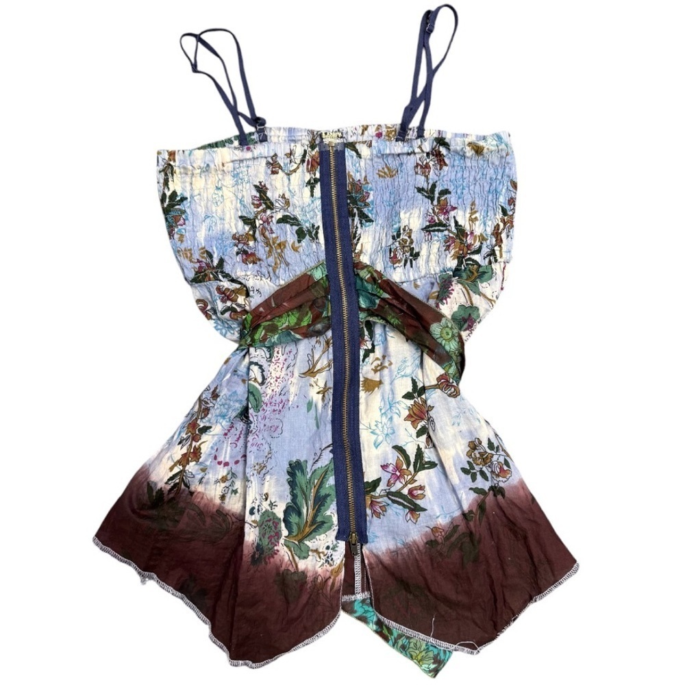 Free People Boho Floral Tie Dye Print Back Zipper Tie Waist Tank Top Small - Picture 2 of 7